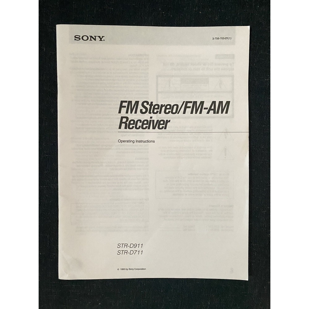 Sony STR-D711 STR-D911 Receiver Owners Manual
